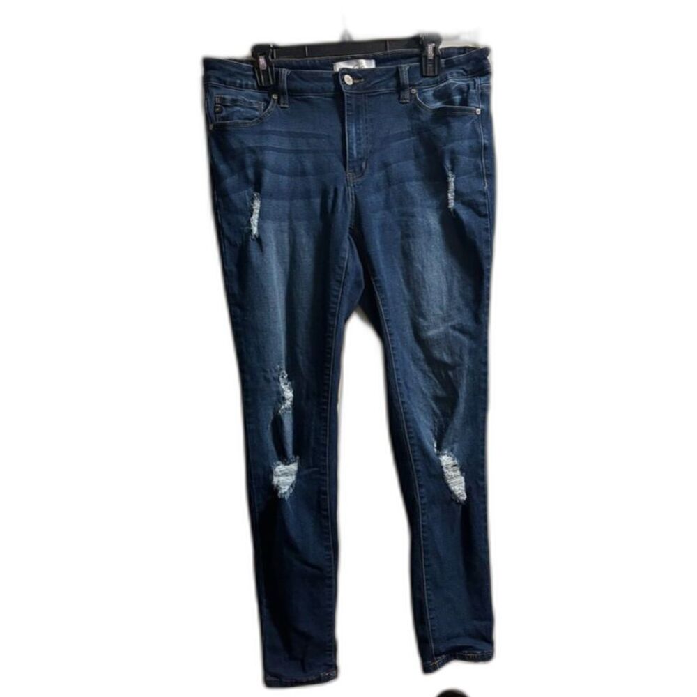 KanCan Skinny Jeans Women XL Dark Blue Excellent Distressed Ripped KC8001HRD-B